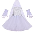 Pikkukuva 3 / 5: Eteerinen morsian Halloween-asu teini-ikäisille - Tutu-mekko, jossa käsineet, huntu ja cosplay-asusteet XXL 10-11 vuotta