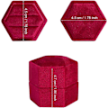 Miniatyrbild 2 av 5: Sammet Ringask, för Smycken Dubbla Fack Hexagon Ringask för Förlovning Bröllop Alla Hjärtans Dag Håller 2 Ringar (Vinröd)