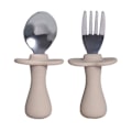 Pikkukuva 2 / 3: Silikoninen vauvan lusikka ja haarukkasetti Pehmeä ruokailuvälineet lapsille Mushie Flatware Sininen