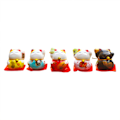 Miniatyrbillede 1 af 8: 5 stk. Lykkekattefigurer Små Søde Lyse Farver Glatte Linjer Maneki Neko Figurer til Bil Bord Hylde