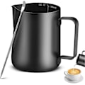 Miniatyrbillede 1 af 5: Sort Mælkekande Barista Kaffekande, Metalkande til Mælkeskumning, Rustfri Stål Mælkekande til kaffe - 350 ml (12 oz)_SZXM