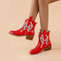 Miniatyrbillede 3 af 4: Casual Mid Heel Wide Width Dame Cowboy Ankle Boots38 Rød