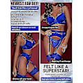 Miniatyrbilde 3 av 5: Strappy Lingerie Set med Strømpebånd, BH, Truser og Lårstropper M blå