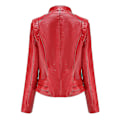 Miniatyrbillede 3 af 3: Stilful Kvinde Slim Faux Læder Biker Zip Jakke 2XL Rød