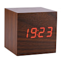 Miniatyrbild 1 av 8: 6x6x6cm Trä Elektronisk Digital Väckarklocka Skrivbordsklocka Temperatur LED Display Röststyrning Brun