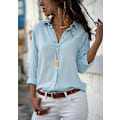Miniatyrbilde 2 av 4: Elegant V-hals monokrom chiffonbluse for kvinner - Lyseblå XL
