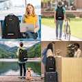Miniatyrbillede 5 af 5: Rejserygsæk til bærbar computer med USB-opladning/hovedtelefonport, slidstærk vandafvisende skoletaske til bærbar computer til kvinder, passer til 15,6 tommer notebook, sort