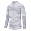 Miniatyrbilde 2 av 4: Blank Skinnende Grå Slim Fit Menn Casual Lang Ermet Formell Skjorte XS