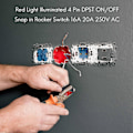Miniatyrbilde 3 av 5: 4-pins DPST På/Av vippebryter - Rødt lys - 16A 20A 250V AC