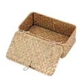 Miniatyrbillede 7 af 8: Naturlig Søgræs Opbevaringskurv Flettet Rektangulær Hyldekurv Beholder med Låg Desktop OrganizerS