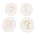 Miniatyrbillede 7 af 8: 4 stk naturlige runesten med indgraverede Reiki-symboler Flade ovale meditationsrunesten med opbevaringspose Hvid krystal