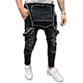 Miniatyrbillede 2 af 3: Ripped Denim Overalls Dungarees Suspender Jeans, Sort, M