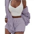 Miniatyrbild 1 av 3: Plush Pyjamas Set för Kvinnor - Plush Väst, Kavaj och Shorts Set XL Lila