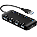 Pikkukuva 1 / 5: 4-porttinen USB 3.0 -keskitin, USB-keskitin aktiivinen jakaja datakeskitin 5 Gbps yksittäisillä virtakytkimillä ja LED-valoilla, USB-keskitin Adapte_SZXM