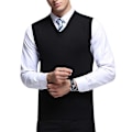 Miniatyrbillede 3 af 3: Høst V-hals Solid Strikket Vest til Mænd 2XL Sort