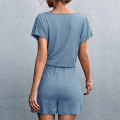 Miniatyrbillede 4 af 5: Blå blonde splejset V-hals knap foran shorts jumpsuit M