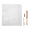 Miniatyrbillede 1 af 8: Mesh stof DIY håndlavet tæppe vævet gitterstof materiale 50x50cm træhåndtag hækling