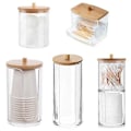 Miniatyrbillede 1 af 5: Akryl Opbevaringsboks med Bambuslåg - Makeup Organizer til Badeværelset til Vatrondeller og Vatpinde E