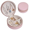 Miniatyrbillede 1 af 5: Bærbar Ørering Opbevaringsetui Rund Smykkeskrin Rejse Lynlås PU Læder Smykkeemballage Display Organizer Gaveæske - Pink