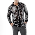 Miniatyrbillede 2 af 5: Glimtende Sequined Mesh Disco Dance Skjorte til Mænd, Sort 2XL