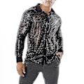 Miniatyrbillede 1 af 5: Glimtende Sequined Mesh Disco Dance Skjorte til Mænd, Sort 2XL