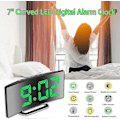 Miniatyrbillede 2 af 5: Grønt Digitalt Vækkeur til Soveværelser, 7' LED Spejl Display, 2 Lysstyrker, 12/24H, Temperatur, Dato, Natlys, Snooze, USB Opladning og Batteri