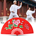 Miniatyrbillede 2 af 8: Tai Chi Kampsport Kung Fu Bambus Silke Vifte Højre Hånd Wushu Dans Pratice Træning (Rød)