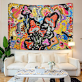 Pikkukuva 1 / 5: Psykedeelinen sieni- ja kukkakuvio - värikäs Trippy seinäteline (200x150cm)