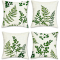 Miniatyrbilde 1 av 5: Putevar 45 x 45 cm Grønne Botaniske Blad Dekorative Pynteputetrekk Polyester Lin Putetrekk til Sofa Hage Utendørs Dekor Sett med 4