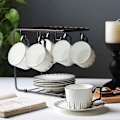 Miniatyrbild 5 av 5: 1 st Kaffekopphållare 6 Krokar Metall Koppställ Te Kopp Displayställ För 6 Koppar Fat Sked Set