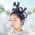 Miniatyrbilde 4 av 8: Bryllup Kvinner Nett Mesh Brud Slør Hatter Brud Fascinator Hodeplagg Hår Tilbehør(Marineblå)