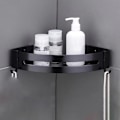 Miniatyrbilde 1 av 5: Punch Free Dusj Oppbevaringshylle Aluminiumlegering Baderom Hjørne Oppbevaringshyller for Hjem Triangulær Svart