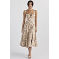 Miniatyrbillede 2 af 5: Kvinders Blomsterprint Ærmeløs Rynket Bryst Split Lår Boho Midi Kjole XL Gul Lilla Hvid Blomst
