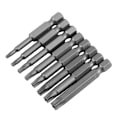 Pikkukuva 1 / 7: 8 kpl 1/4" kuusiovarsi T8-T40 50mm pitkä teräsmagneettinen turvatähti ruuvitaltan set