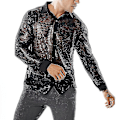 Miniatyrbild 4 av 5: Glittrande Mesh Disco Dans Skjorta för Män, Svart Storlek M