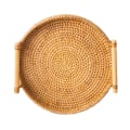 Miniatyrbillede 2 af 8: Håndvævet rund flettet bakke af rotting til servering af brød, frugt, desserter og snacks med håndtag, diameter 24 cm, højde 3 cm