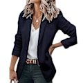 Miniatyrbillede 3 af 5: Stilful Dame Shawl Hals Business Jakke - Langærmet Casual Arbejde Cardigan L Mørkeblå