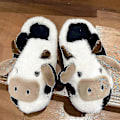 Miniatyrbilde 3 av 3: Fuzzy Ku-Sko Tøfler Søte Varme Komfortable Bomullssko Dyreform Slip-on Tøfler For Kvinner Jente Vinter 38-39 (23.5cm) Ku Bomull Håndkle Halv Pose