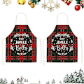 Miniatyrbilde 1 av 4: Juleforkle for Kvinner Menn 2 Pakk Rutete Forkle Jule Baking og Matlaging Justerbart Forkle (68x55cm)