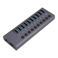 Miniatyrbild 6 av 8: Strömdriven USB-hubb 10 portar individuell switch aluminiumlegering 5 Gbps överföring USB 3.0-hubb för PC bärbar dator HDD 100-240 V EU-kontakt