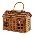 Miniatyrbilde 1 av 5: Rattan Husformet Kurv med Lokk, Høstflettkurv