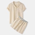 Miniatyrbillede 1 af 3: Sommer Herre Bomuld Linned Outfit: Kortærmet Skjorte + Shorts Sæt til Strand S Khaki