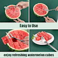 Miniatyrbilde 4 av 5: 2 i 1 Vannmelonkutter og -deler - Fruktkuttgaffel i rustfritt stål Melon Cube Cutting Tool for kjøkkenutstyr