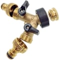 Miniatyrbillede 5 af 5: Messing 2-vejs vandhanestik Adapter Dobbelt vandhane Havestik Adapter med individuelle On/Off ventiler til hjemmekøkken have udendørs