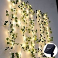 Miniatyrbilde 1 av 5: Solcelle hagebelysning Kunstig blad blomst lyslenke LED Juledekorasjon for utendørs dørgardin fest bryllup Vannmelonblader 5M50LEDS