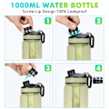 Pikkukuva 5 / 5: 1000 ml:n urheilujuomapullo aikamerkinnöillä, vuotamaton juomapullo, BPA-vapaa kuntoiluun/pyöräilyyn/retkeilyyn/juoksuun (keltainen)