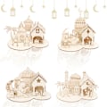 Miniatyrbilde 1 av 5: 4x Eid Ramadan-dekorasjon, DIY-trepynt, for hjemmet Ramadan-håndverksdekorasjon, borddekorasjon