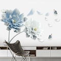 Miniatyrbild 2 av 5: Blå och vit blommig fjärilsmönstrad väggdekal