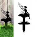 Miniatyrbillede 1 af 2: Metal Fe Figur Silhuet Skulptur, Elf Siddende Havedekoration, Pige Silhuet Have Statue til Have