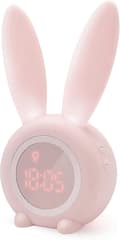 Söt Kanin Barn Väckarklocka/Nattlampa, USB Dimbar, Snooze Timer
